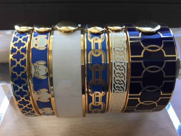 Enamel bangles in blue and cream - Halcyon Days
