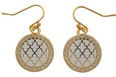 Cream enamel, crystal and gold Agama earrings - Halcyon Days