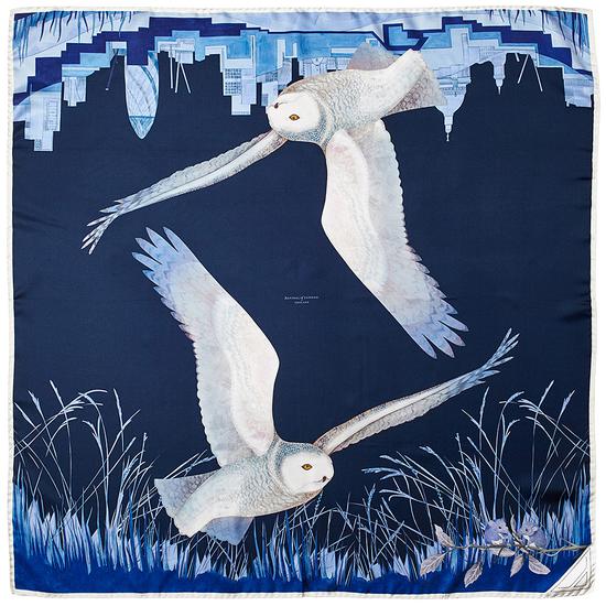 Owl in the City silk scarf by Aspinal of London