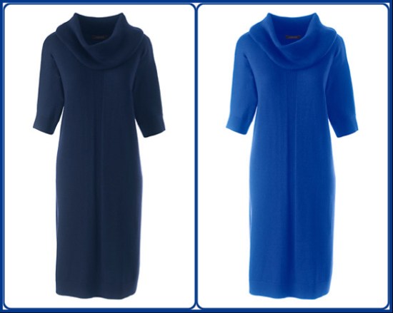 Navy and cobalt merino wool knitted dresses - Lands’ End