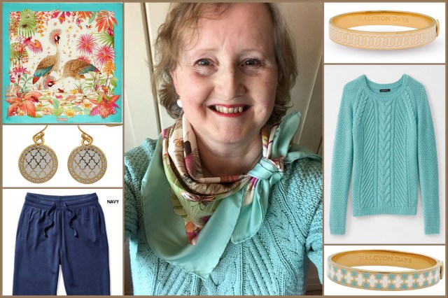Outfit of the day 01/05/18 with Ferragamo’s Peacocks in Tropical Garden scarf